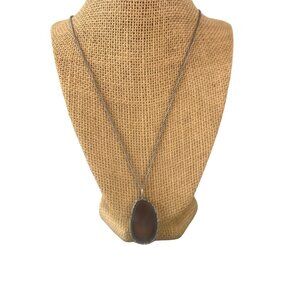 Loft Silver Tone Pendant Necklace Smoky Quartz Marcasite Long Boho Natural READ